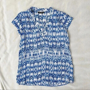 Massimo Dutti London Blue and White Ikat Pattern Silky Blouse